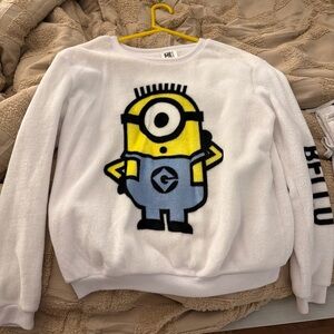 White Fleece Sweatshirt with Minion Design